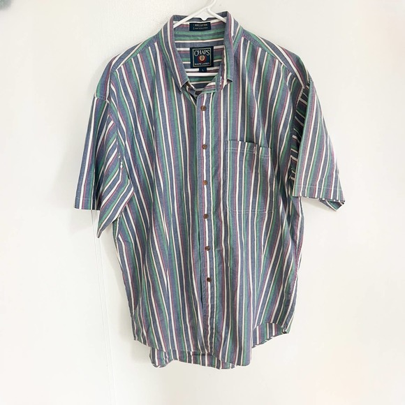 Vintage 90s RARE Chaps x Ralph Lauren Striped Button Down sz L - Picture 1 of 6